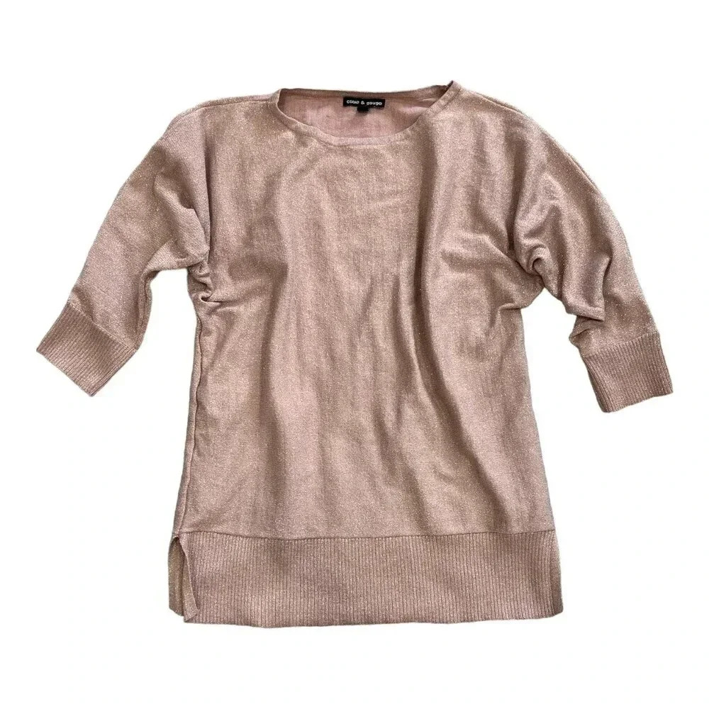 CABLE & GAUGE Pink Metallic Shimmer Dolman Sleeve Sweater Sz M see Measurements